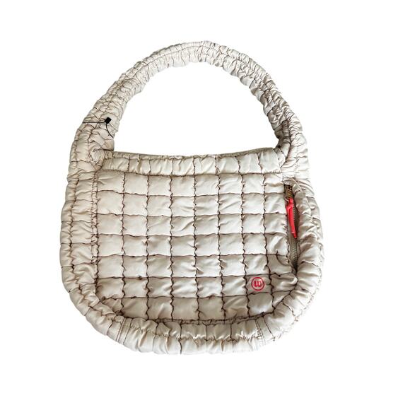 Wantable Quilted Puffy Shoulder Bag Tan‎ Nylon Scrunch Strap Purse - Picture 4 of 7